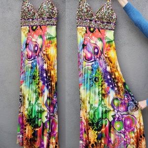 Long maxi sequined pleated dress gown skirt